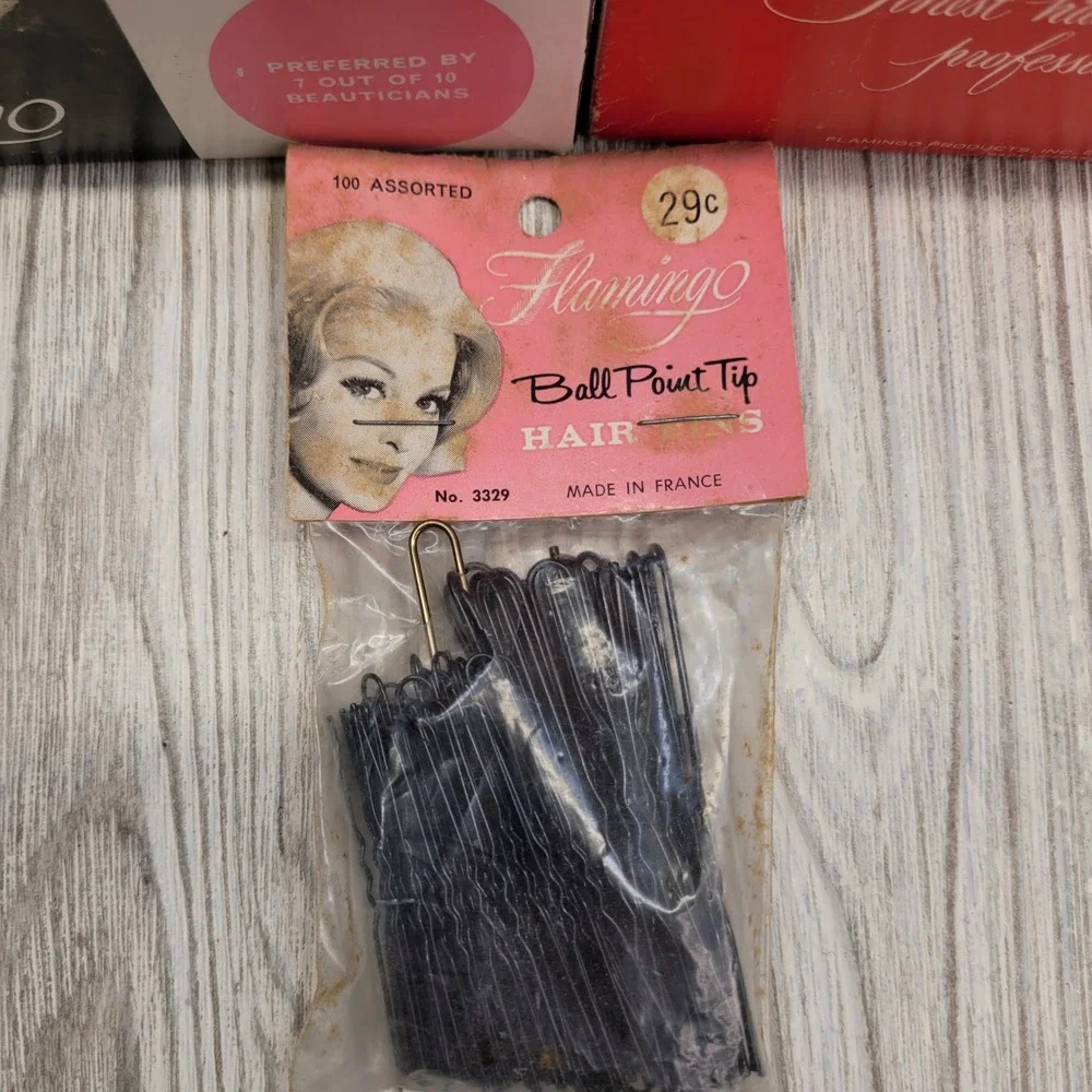 Lot of Flamingo Bob Pins Hair Ball Tipped Salon Set Professional Mid Century Vtg